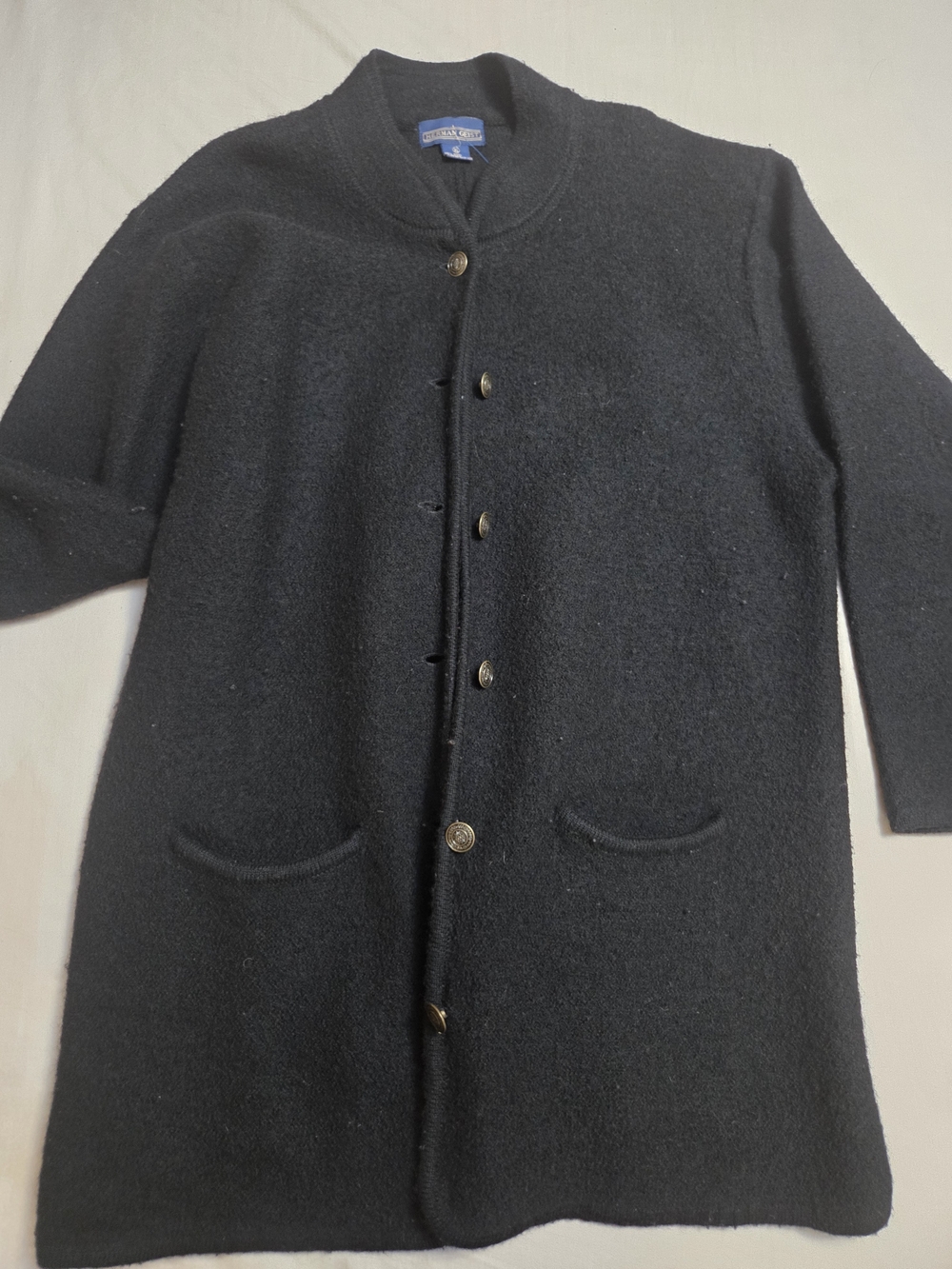 Herman Geist 100% Wool Black Cardigan with Decorative Gold Button